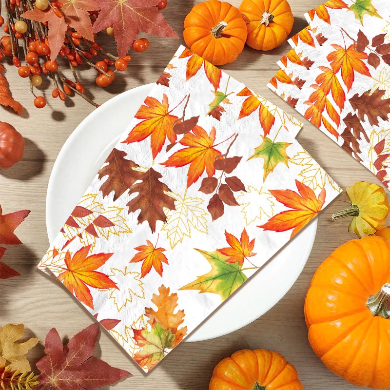 Grencian 100 Pcs Fall Napkins 3 Ply Thanksgiving Guest Napkins Autumn Leaves Paper Napkin Disposable Autumn Paper Towels for Fall Thanksgiving Party Supplies Table Decorations Bathroom Kitchen Home - Image 5